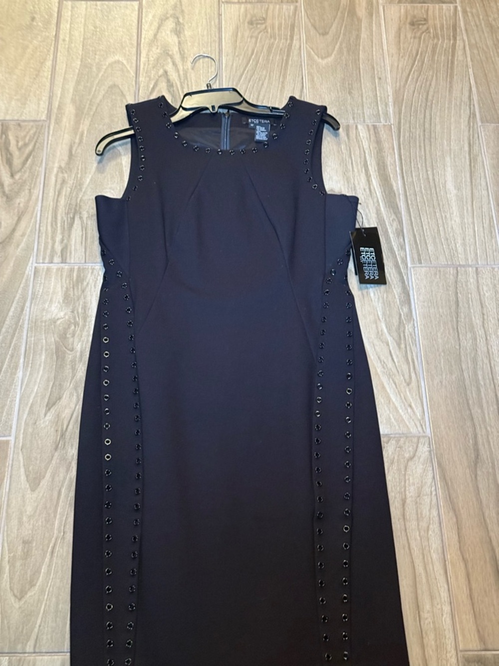 Etcetera Black Eyelet-Trim Midi Sheath Dress